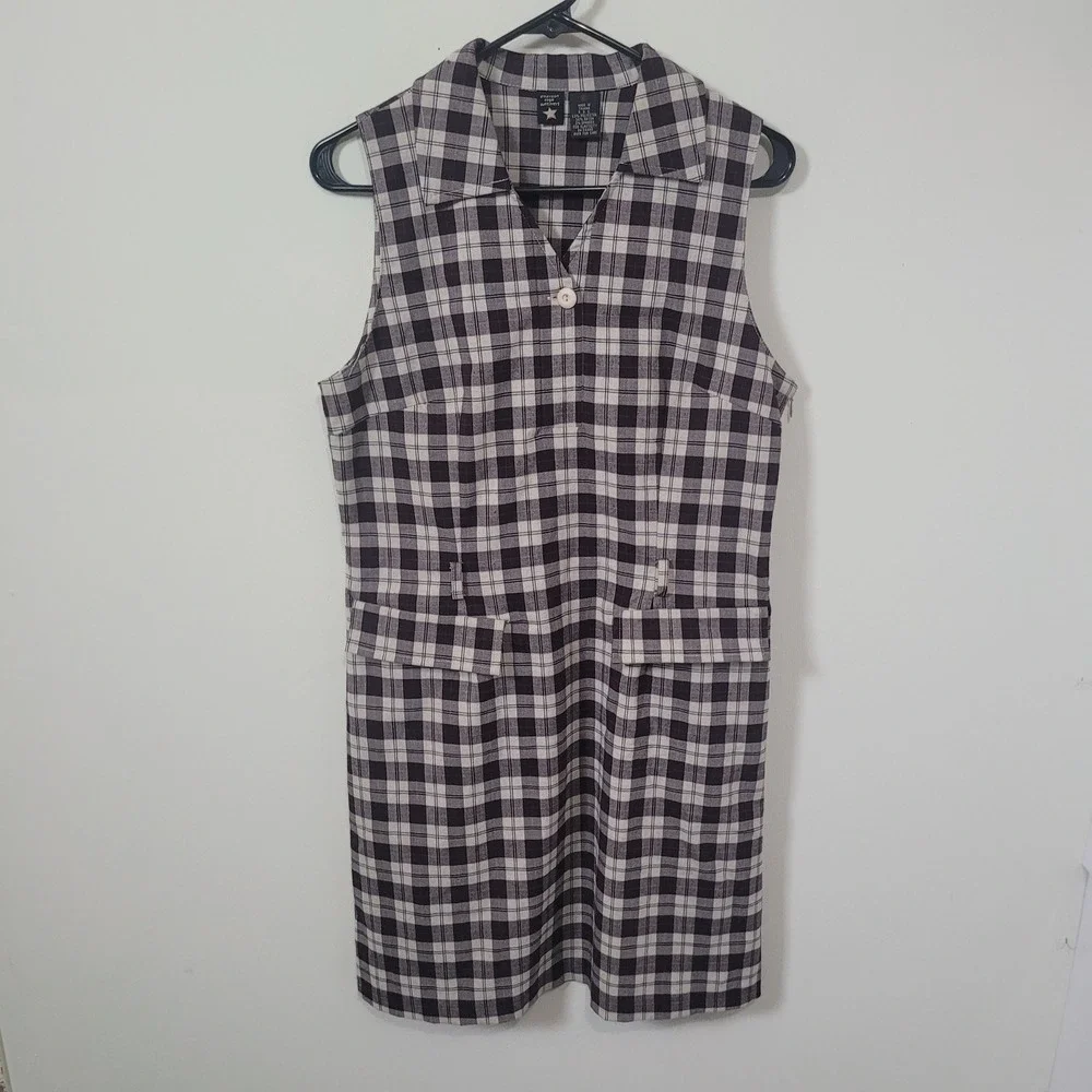 American Eagle 6 Plaid Shift Dress Womens Black White Sleeveless 90s Y2K Vintage